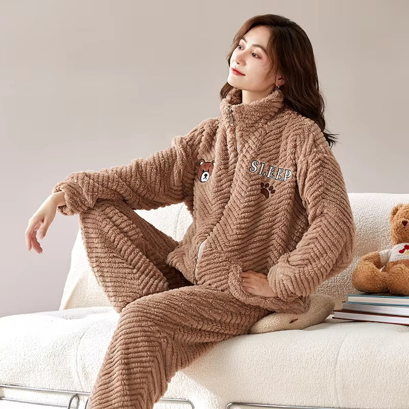 Sleepwear Women for Winter Nightwear Set 2 Pieces Pijama Women'S Night Negligee Pyjamas Comfortable Home Winter Pajama Men